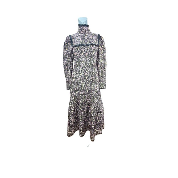 Hunter Bell Sz 4 Long Sleeve Maxi Dress Multicolor Floral Print‎ Eyelet Trim